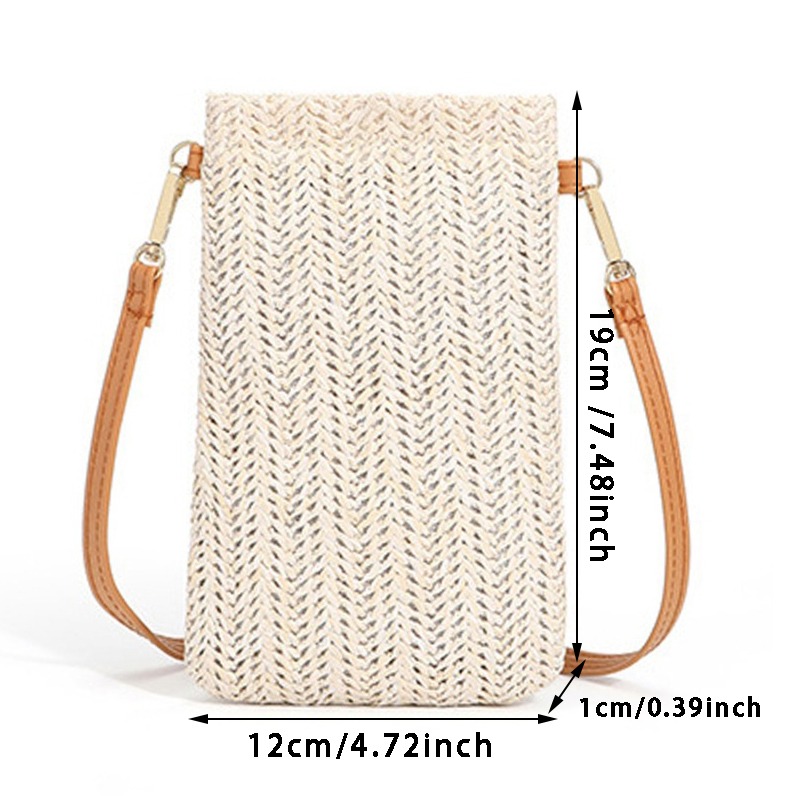 Wallet Women Diagonal Straw Woven Mobile Phone Clutch Bag Ladies Purse Summer Beach Travel Female Mini Purse Card Holder