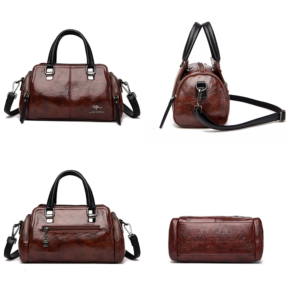 High-quality Soft Leather Shoulder Bag for Women Solid Color Simple Fashion Style Handbags Ladies Shopper Boston Crossbody Bags