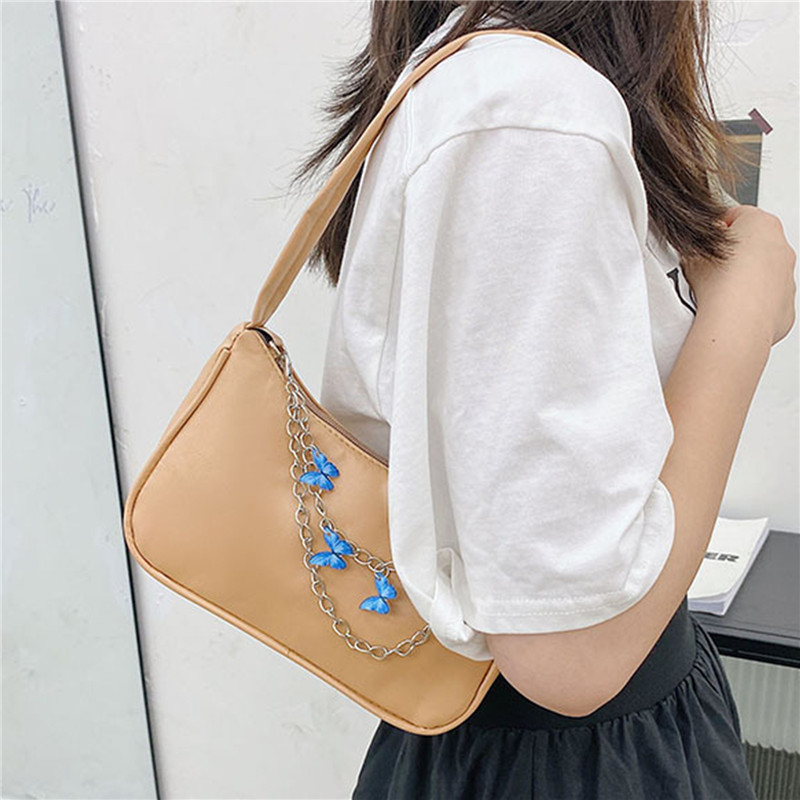 Fashion Women Butterfly Chain Shoulder Bags Ladies Pure Color Small Shopper Bag Purse Female Handbags PU Leather Bag Clutch