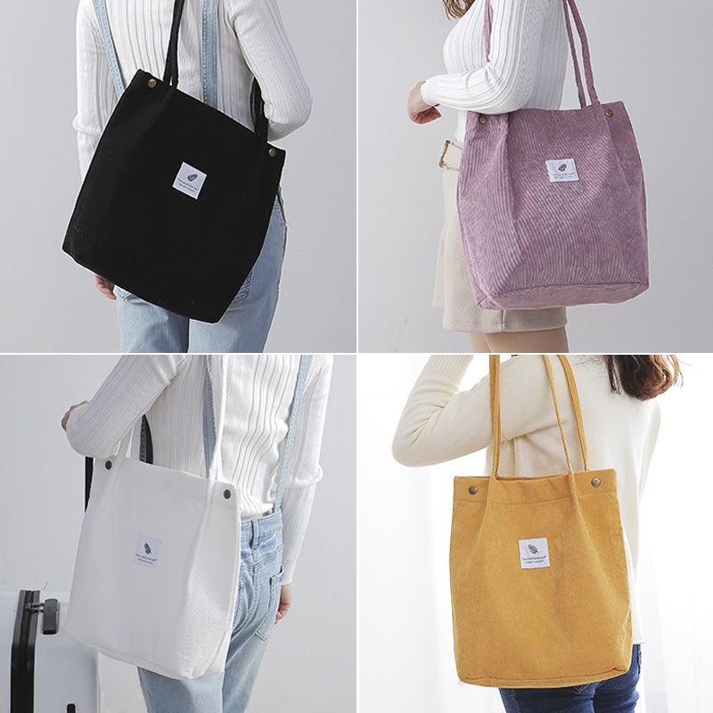 New Corduroy Shoulder Bag for Women Cotton Cloth Versatile Handbag Solid Color Eco Shopping bag Ladies Reusable Totes Bags