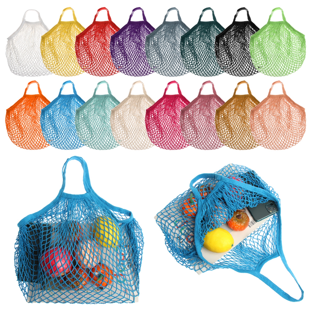 20 Colors Shopping Bags Canvas Portable Mesh Net Reusable Foldable Fruit Vegetable Storage Bag Handbag Long Bolsas De Compra
