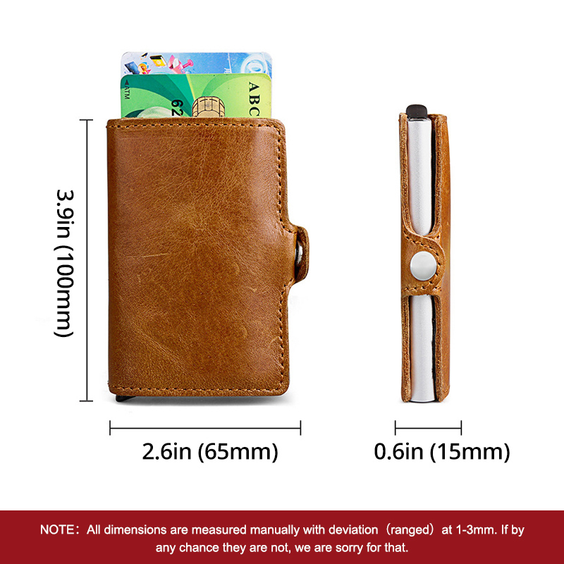 HUMERPAUL Hot Genuine Leather Credit Pop-up Card Holder Wallet Men Metal RFID Blocking Aluminium Bussiness Bank Cardholder Case