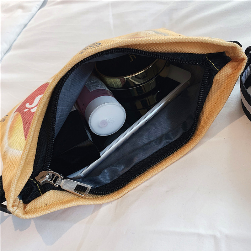 Funny Potato Chips Crossbody Handbag Women Canvas Shoulder Bag Mini Cartoon Printing Girl Envelope Bags Female Clutch Cute Purse