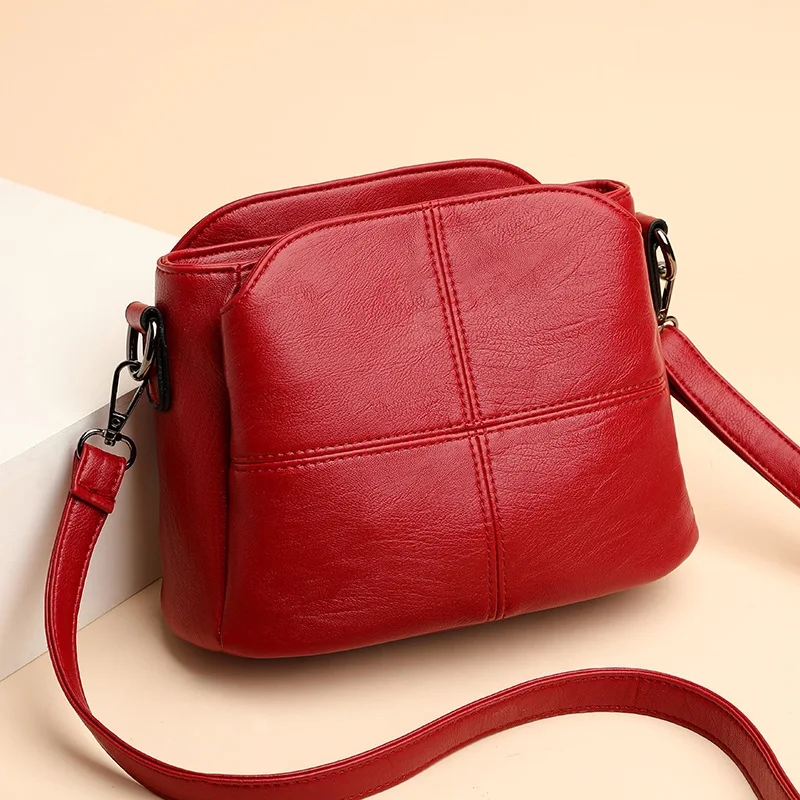 Vintage Women's Soft PU Leather Shoulder Bag Square Solid Color Crossbody Middle Aged Female New Large Lady Messenger Bags