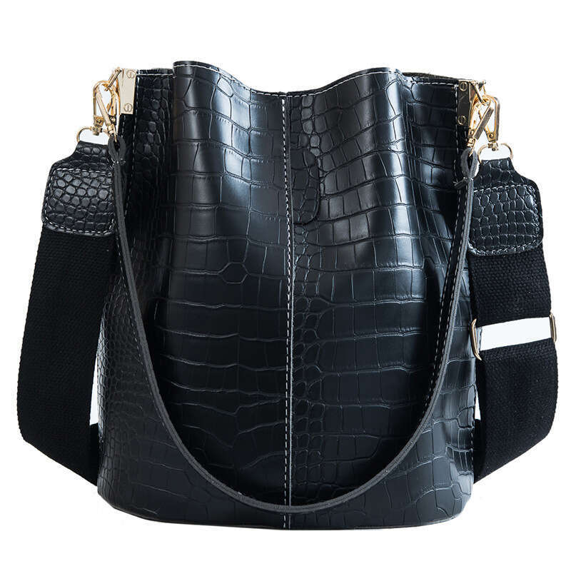 Bucket Crocodile Patterned Handbag With Purse Large Capacity Crossbody Bag Detachable Leather Shoulder Strap Internal Zipper Pocket