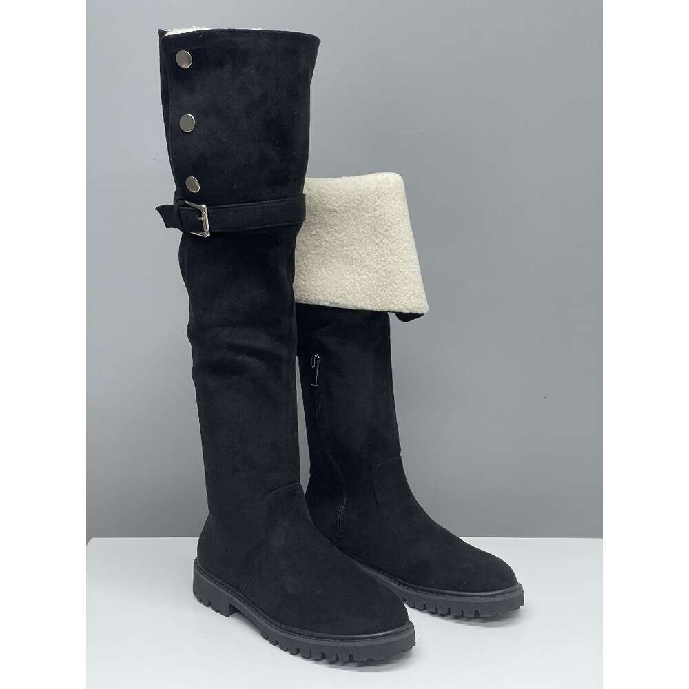 High Quality Knee Boots Classic Designer Leather Casual Boots For Winter Round Toe Heel 7cm Thick Heel Flat Bottom Black Apricot Side Zipper Woman Siz