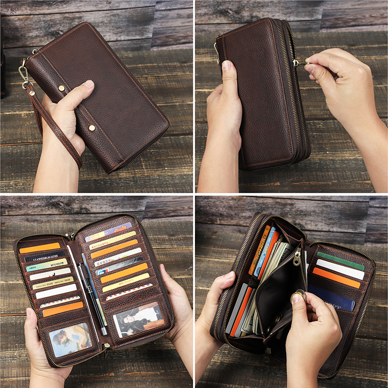 CONTACT'S Clutch Wallets For Men Genuine Leather Male Handbags Coin Purses Passport Cover Card Holders Money Clips Men's Wallet