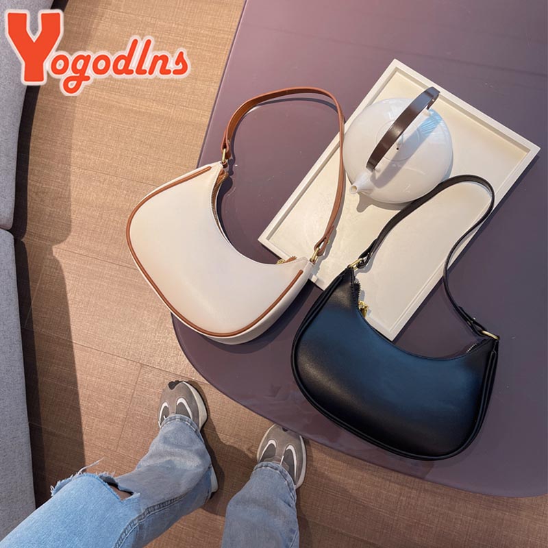 Yogodlns Trendy New Underarm Bag For Women PU Leather Shoulder Bag Vintage Dumpling Bag Designer Girls Portable Handbag Totes