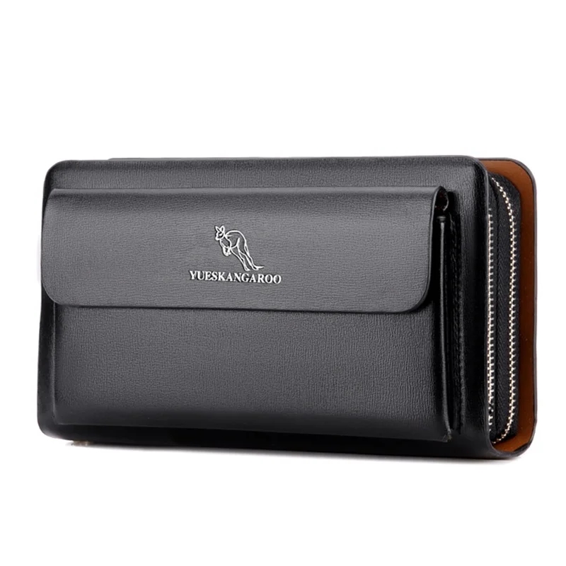 Men Wallets with coin pocket Double Zipper Male Wallet long Large Men Purse coin Clutch Bag Black Business Clutch
