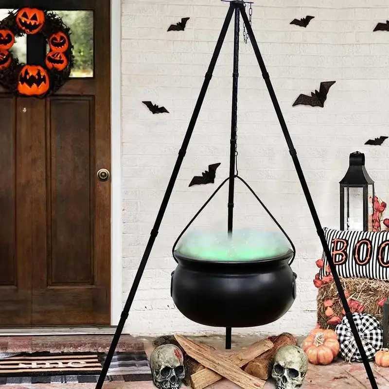30.7in Halloween Decor Outdoor Large Witch Cauldron On Tripod Black Plastic Bowl Party Hocus Pocus Candy Bucket For Yard Lawn Y240801