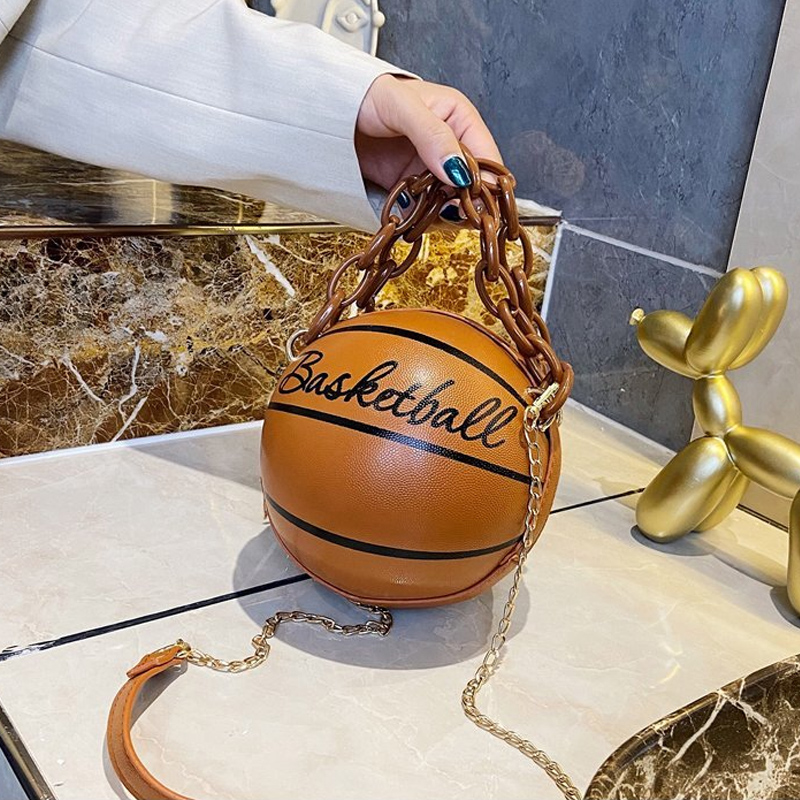 Women Shoulder Bag PU Leather Chain Basketball Bag New Letter Print Teenagers Handbag Fashion Crossbody Bags Female
