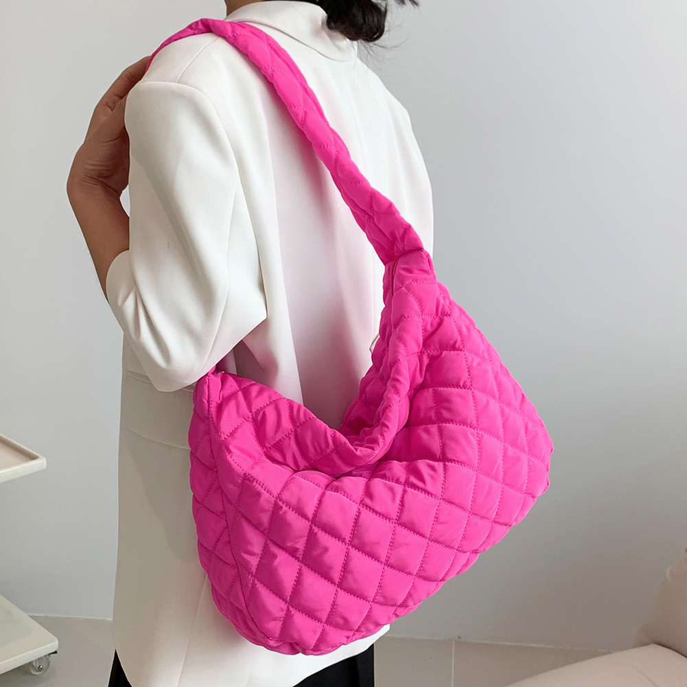 Lattice Pattern Shoulder Bag for Women Space Cotton Handbag Lightweight Large Capacity Totes Padded Ladies Quilted Shopper Bag