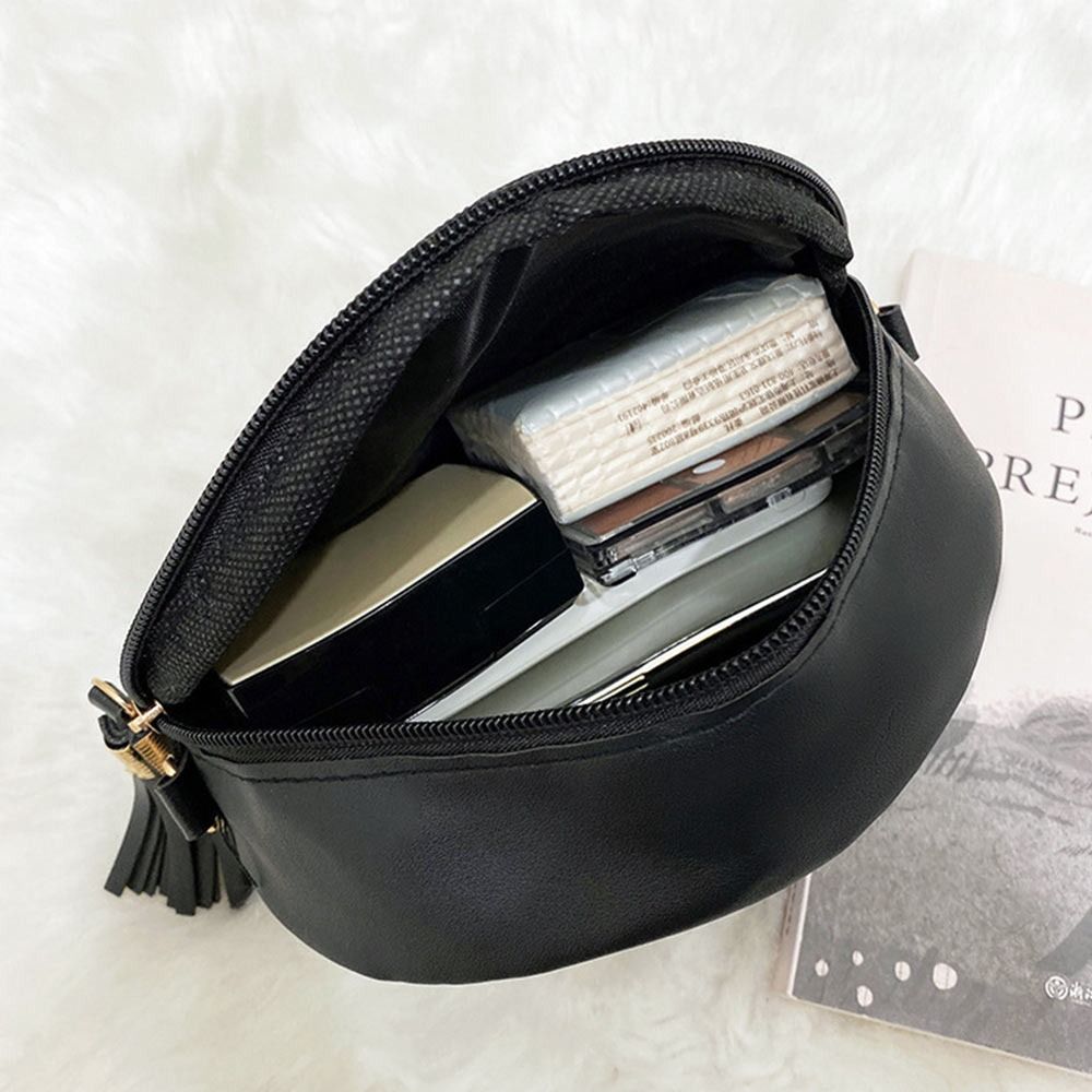 Fashion Women Round Bag PU Leather Women's Circular Crossbody Shoulder Bags with Tassel Ladies Purse Female Handbag