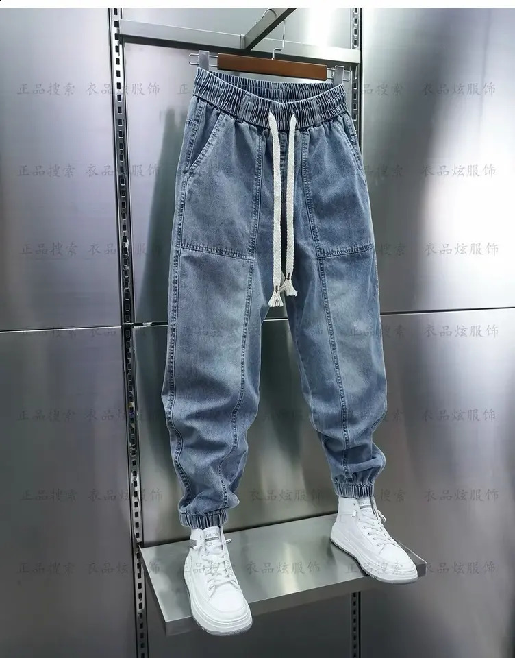 Mens Jeans Fashion Casual Jogger Harem Denim Pants Hip Hop elastic waist Letter printing jeans Male Trousers spring 240821