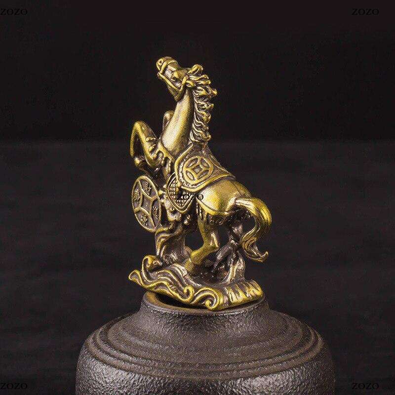 Brass Horse Step On Coins Lucky Statue Feng Shui Desk Ornament Zodiac Animal Figurines Miniatures Pure Copper Crafts Collections