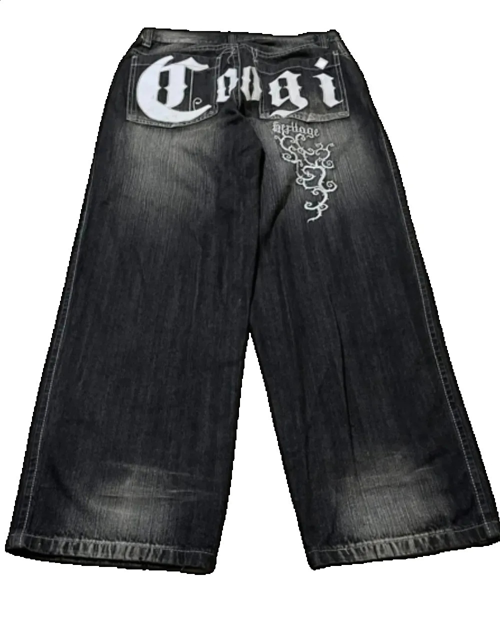 Baggy jeans hip-hop punk Y2k jeans mens pattern letter embroidery Harajuku black womens jeans wide leg straight Trouser 240829