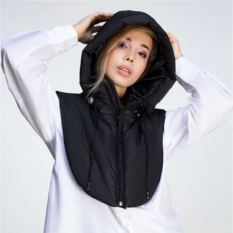 Winter Ultralight Down Hooded Hats for Women Men Warm Ring Scarf Balaclava Hat Neck Zippper Drawstring Coat Scarf Short Tank Top 240723