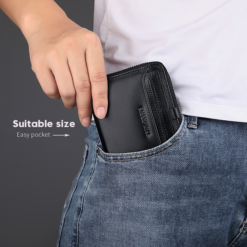 Gift Box Men's Top Layer Cowhide Extraction Card Holder Genuine Leather Zipper Wallets Vertical Multi-functional Business Wallet