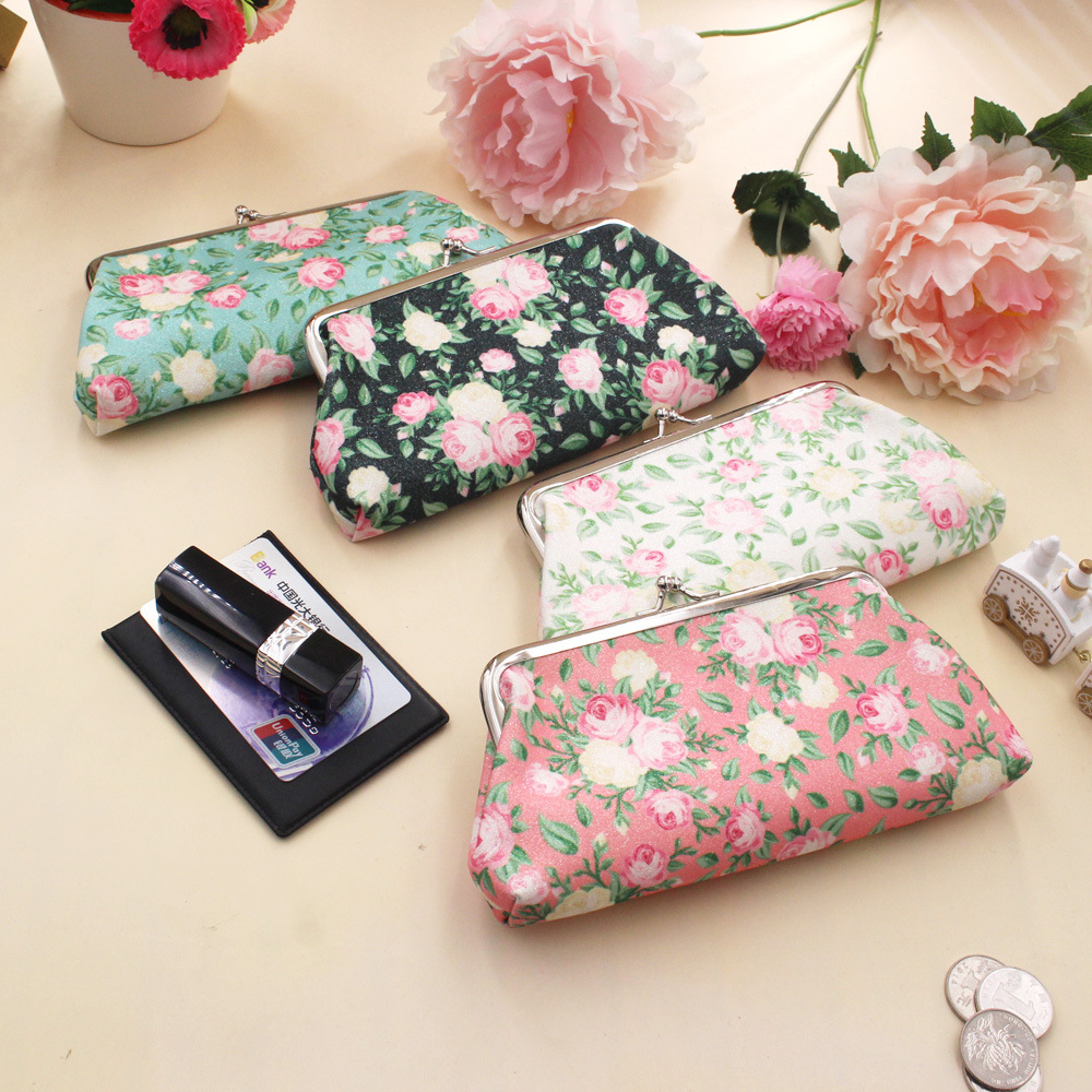 Women's Wallet Flower Printing Canvas Coin Purse Ladies Lipstick Storage Cosmetic Bag Organize Card Holder Vintage Money Bag