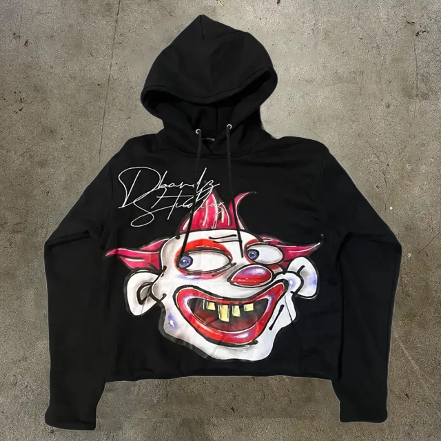 Mens Hoodies Harajuku Hoodie Hip Hop Cartoon Graphic Print Black Oversized Pullover Goth Men Women Fashion Casual Loose Sweatshirt