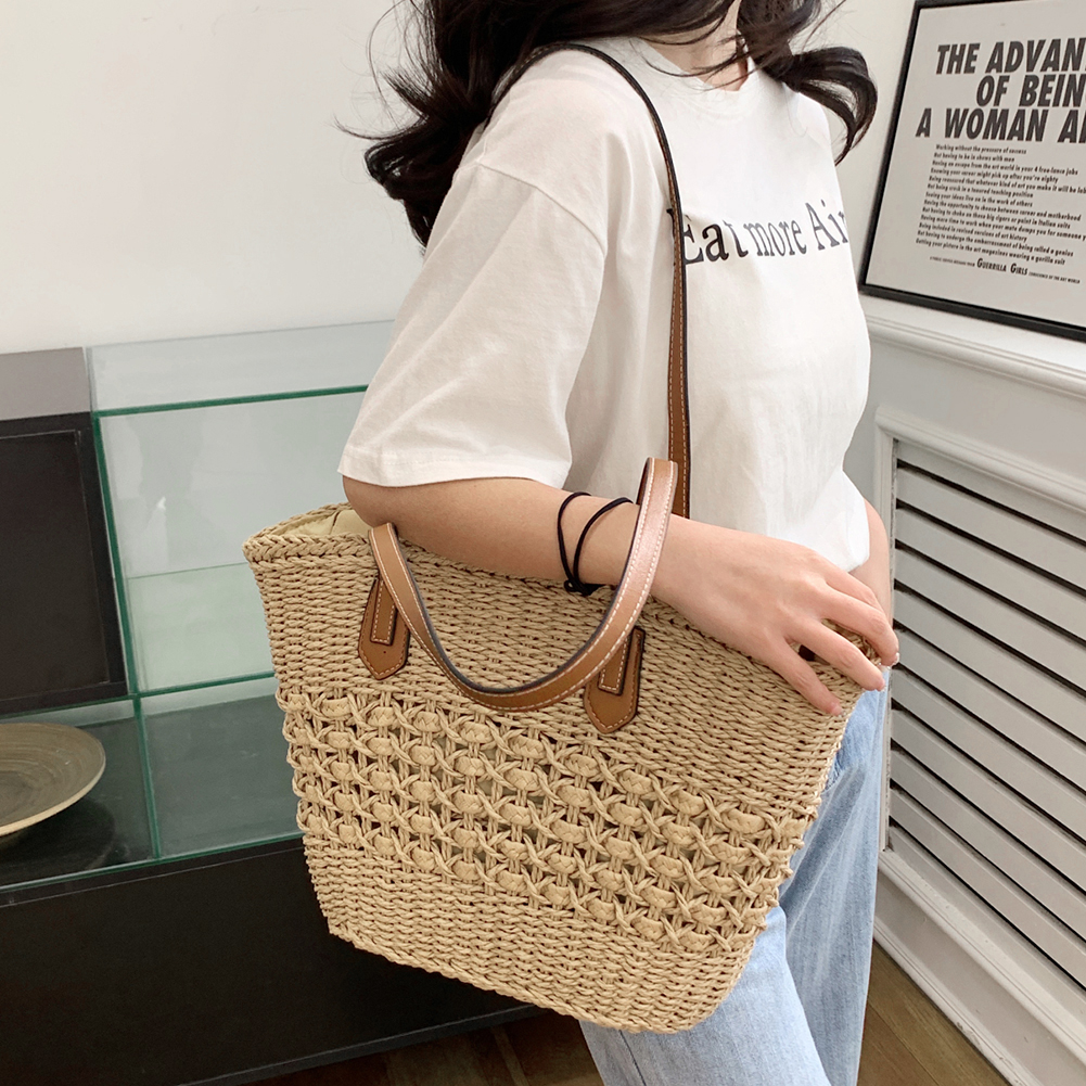 Casual Rattan Large Capacity Tote Designer Wicker Woven Women Shoulder Handbags Summer Beach Bali Straw Bag Lady Shopping Bag