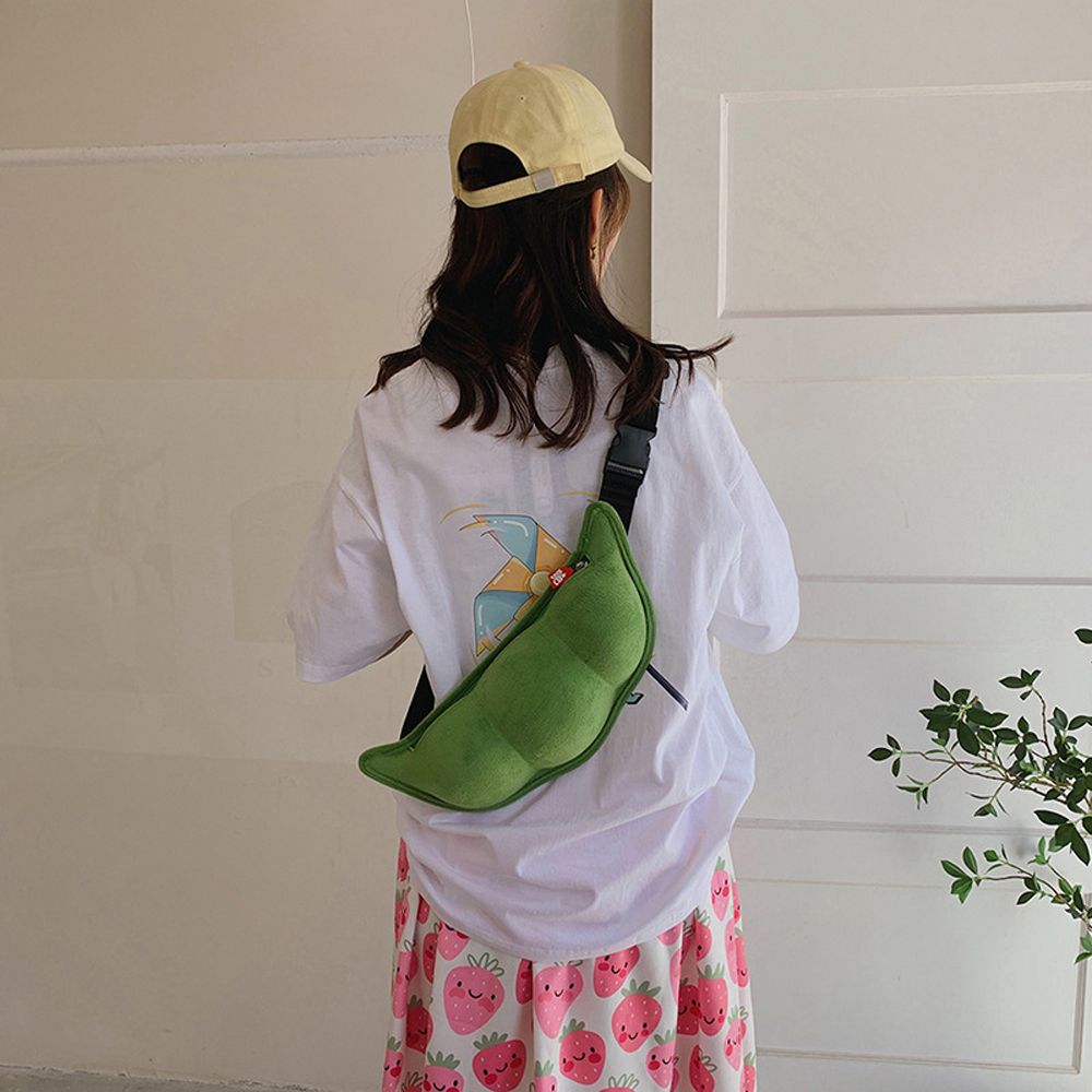 Plush Shoulder Bag Creative Peas Shaped Bags Cute Cartoon Chest Zipper Crossbody Bags Women Outdoor Traveling Handbags