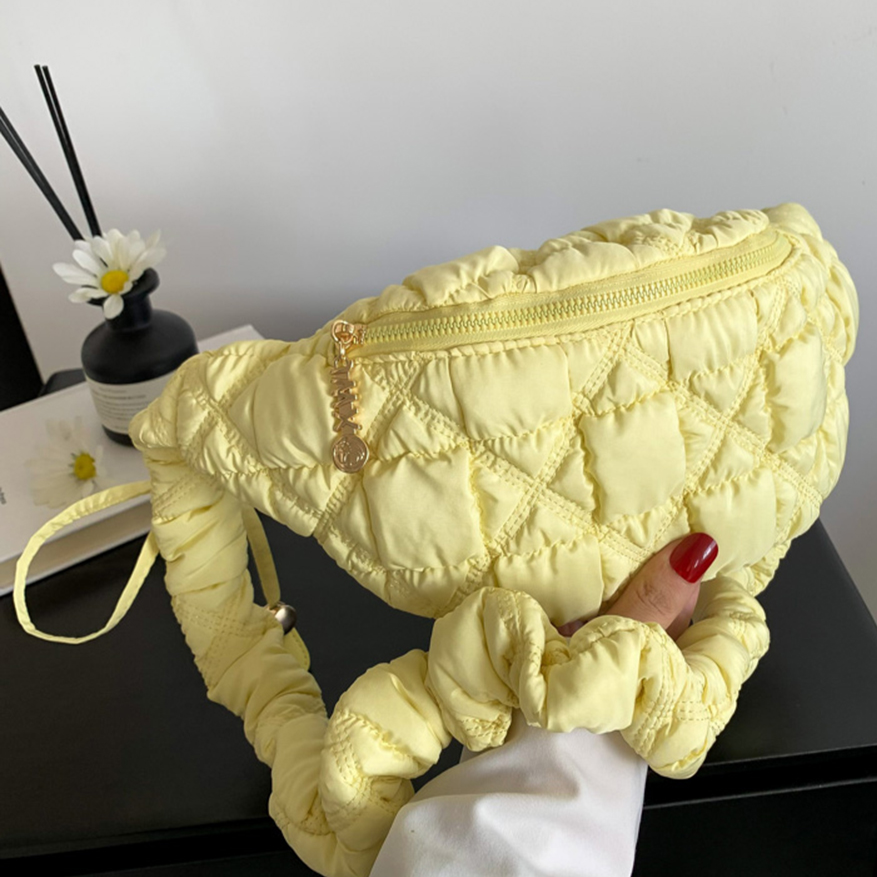 Quilted Ruched Women's Waist Bag Large Capacity Chic Satchel Bags Solid Color Cotton Chest Bags Pleated Puffer Ladies Fanny Pack