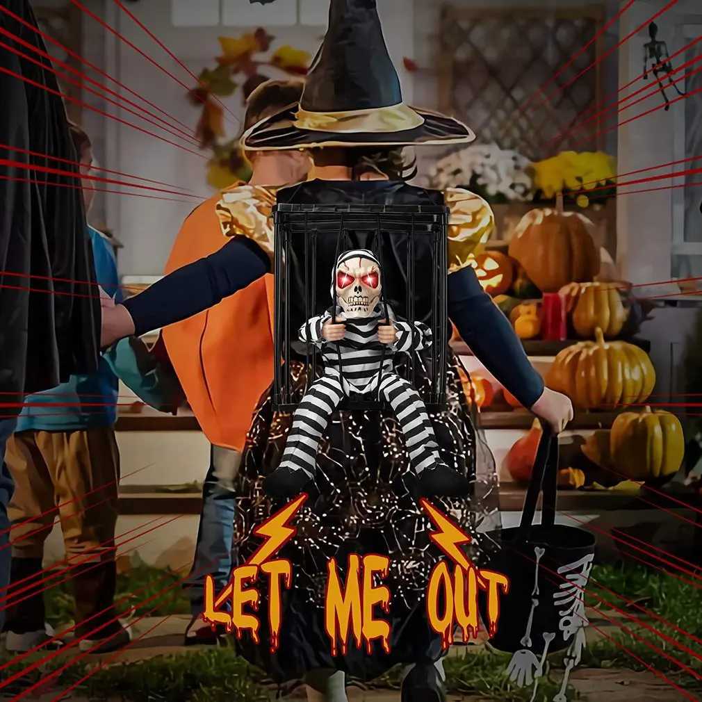 Halloween Decoration Scary Talking Skeleton Prisoner Animatronic Prank With Light Sound Home Motion Light Sensor Halloween Props Y240801