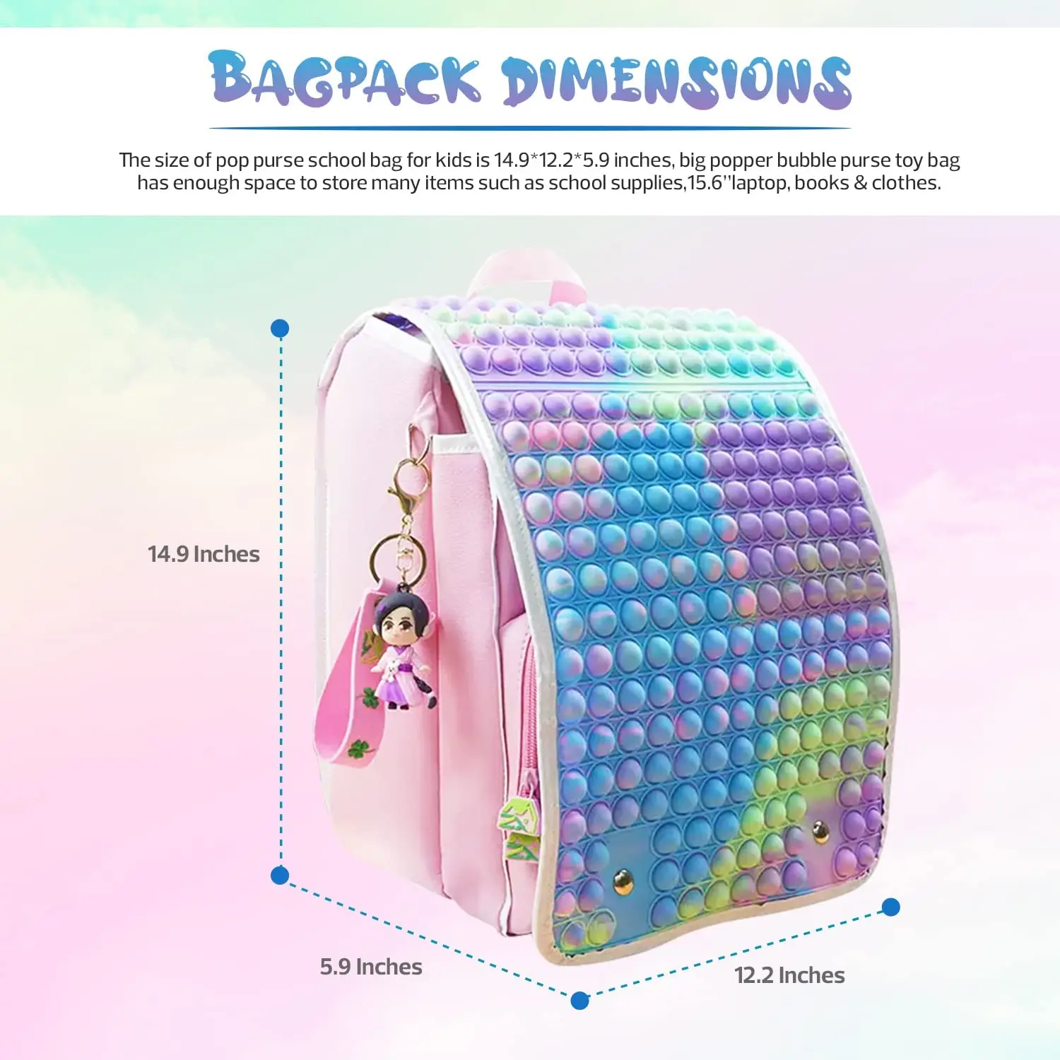 Rainbow Pop School New Fidget Backpack Quality For Kids Teenagers Girls & Boys Adjustable Waterproof Book Bags ADHD Anxiety Relief