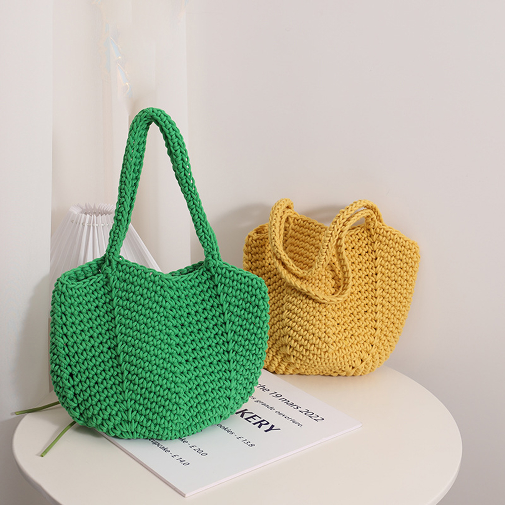 Vintage Weaving Shoulder Bag Ladies Shopping Bags Korean Style Knitting Handbags Casual Soft Elegant Bucket for Seaside Vacation