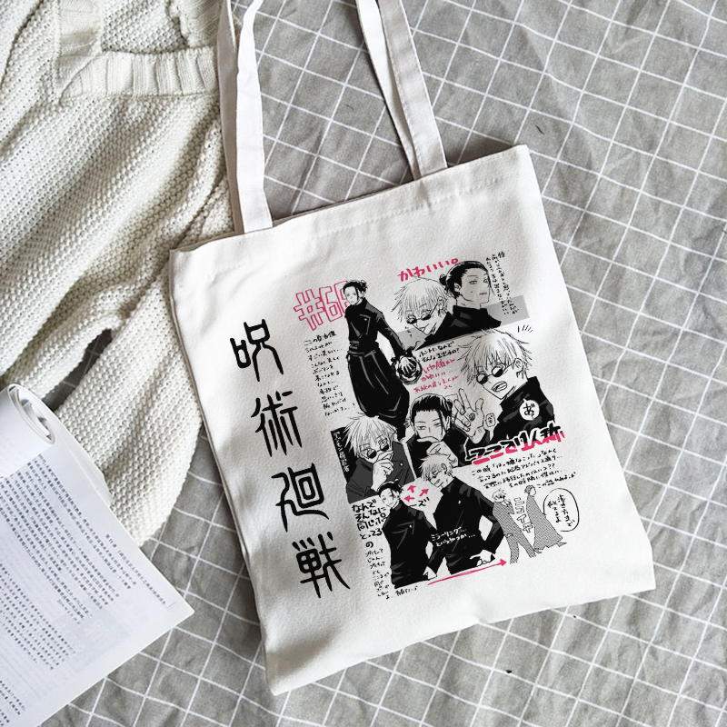 Jujutsu Kaisen canvas bag Japanese anime women shoulder bag ins Harajuku large capacity new hip hop Vintage cartoon shopper bags