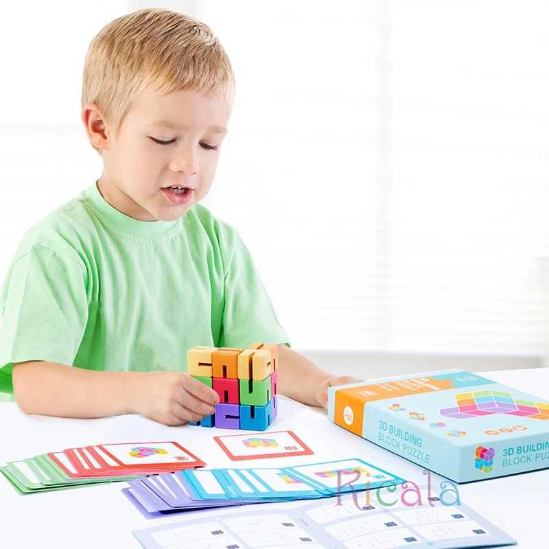 12pcs Spatial 3D Building Blocks Montessori Brain Development Spatial Reasoning Education Puzzle Game Children Wooden Puzzle Toy Y240801