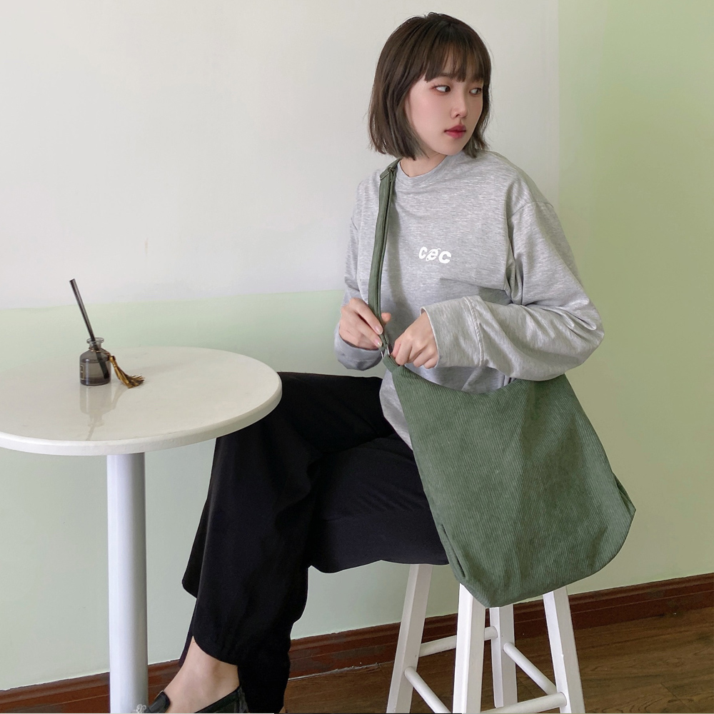 Women Striped Corduroy Bags Simple Canvas Zipper Crossbody & Shoulder Bag Eco Cloth Purse Solid Books Handbags For College Girls