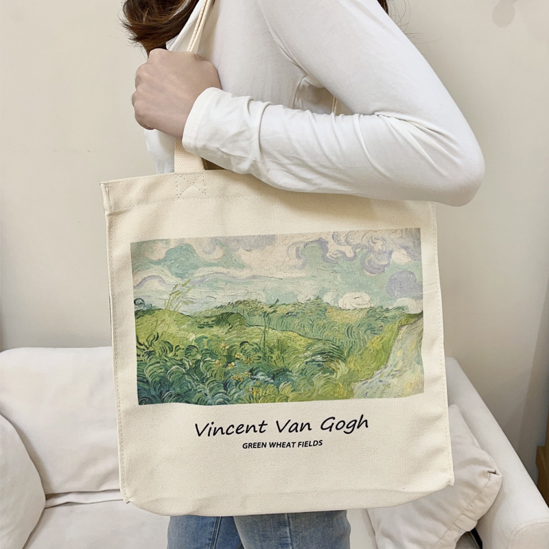 Extra Thick Canvas Female Shoulder Bag Van Gogh Morris Vintage Oil Painting Zipper Books Handbag Large Tote For Women Shopping