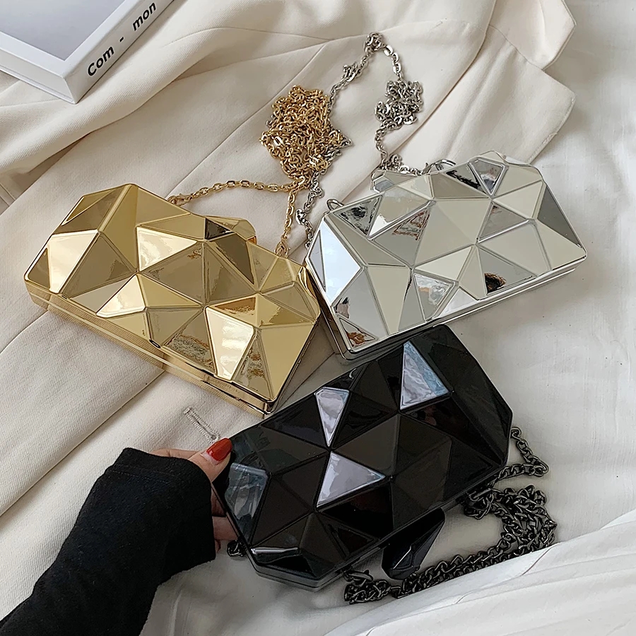 Women's Handbag Bags for Women 2021 Clutches Fashion Geometric Mini Party Evening Purse Crossbody Shoulder Bag Gold Box Clutch