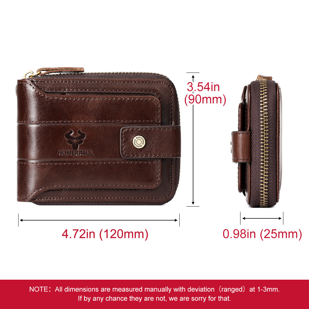 HUMERPAUL Genuine Leather Men's Wallet RFID Male Credit Card Holder with ID Window Multifunction Storage Bag Zipper Coin Purse