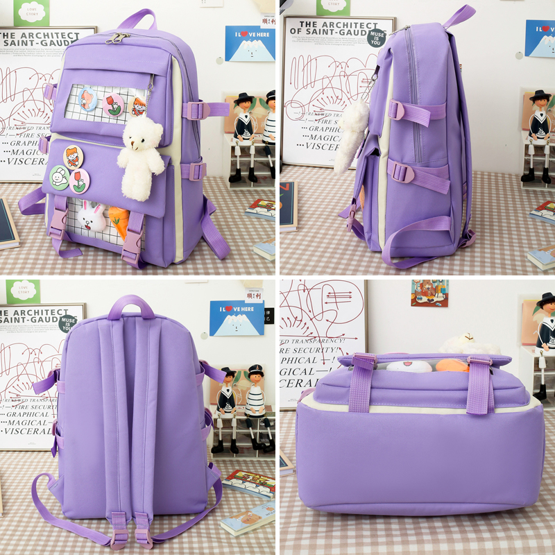 Simple Backpack 4 Piece Set High School Backpack Bags for Teenage Girl 2021 Canvas Travel Women Bookbags Teen Student Schoolbag