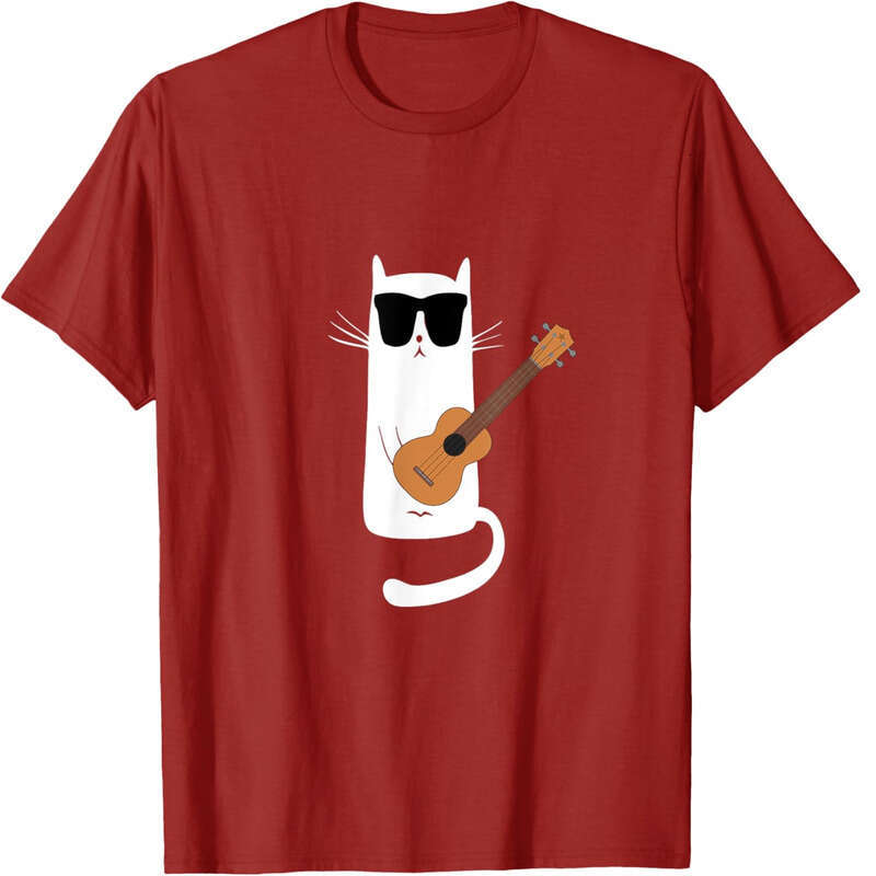 T shirt Mens Funny Cat Wearing Sunglasses Playing Ukulele T-Shirt shirts tshirt graphic tee Casual tops summer clothes Short sleeve