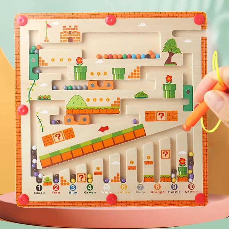 Wooden Magnetic Color and Number Maze Learning Education Toys Color Matching Montessori Toys Wooden Toys for Children Gifts Y240801
