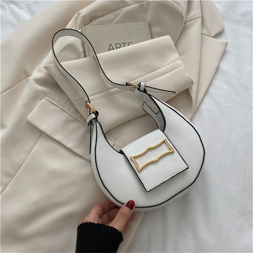 Fashion Women's Simple Solid Metal Buckle Shoulder Bag Casual PU Tote Bags Girls Hasp Handbag