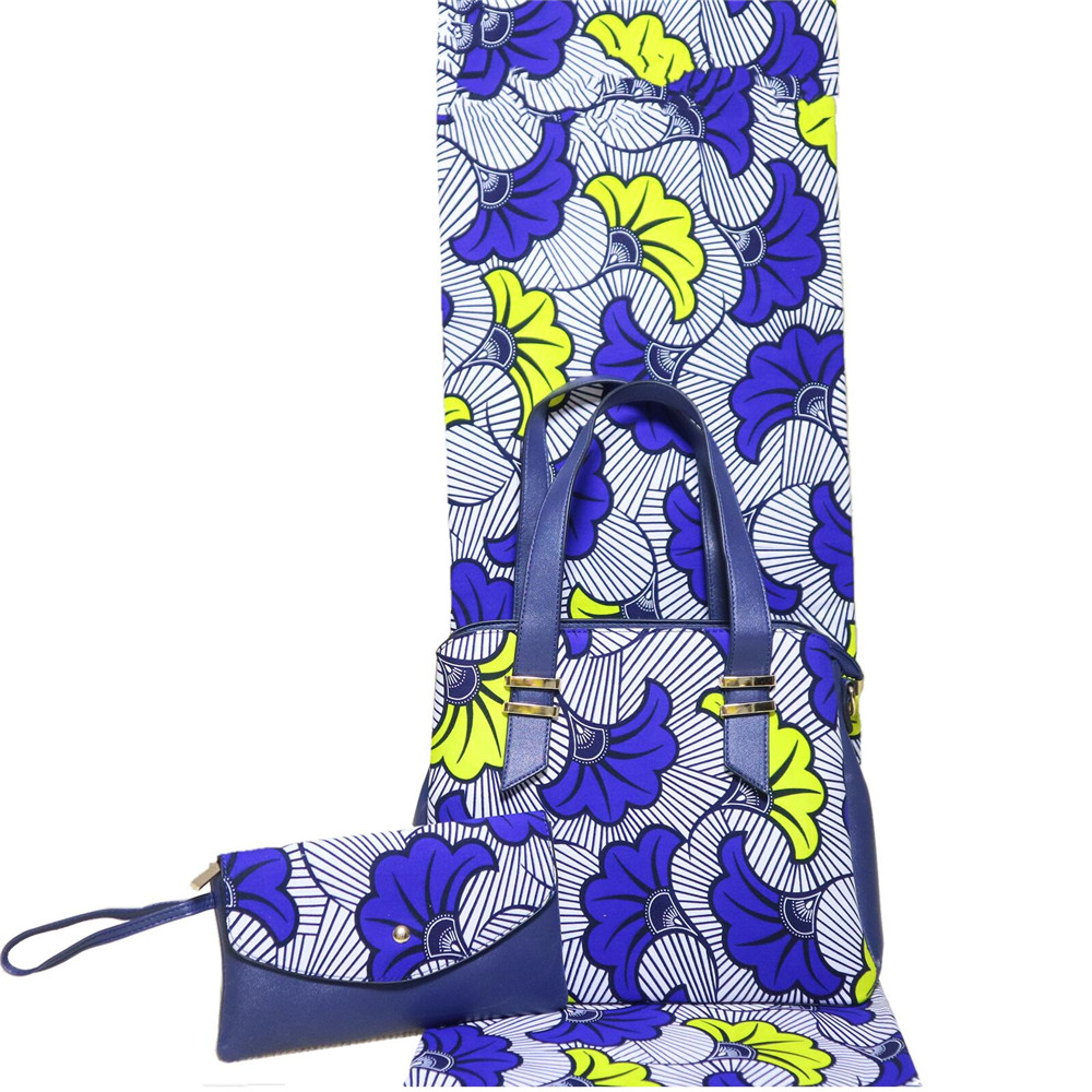 High Quality Beautiful Design Bag And Wax Fabirc Set Nigerian Cotton Wax Fabric And HandBag Set For Party Factory Direct