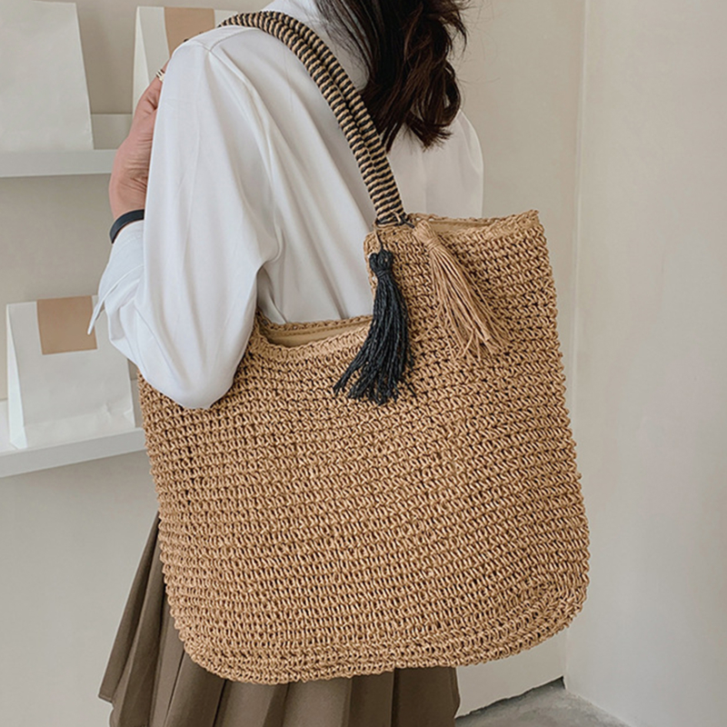 Evening Size New Ladies Fashion Hundred Tassel Decoration Shoulder Woven Bag Beach Bag Casual Bag Tote Female