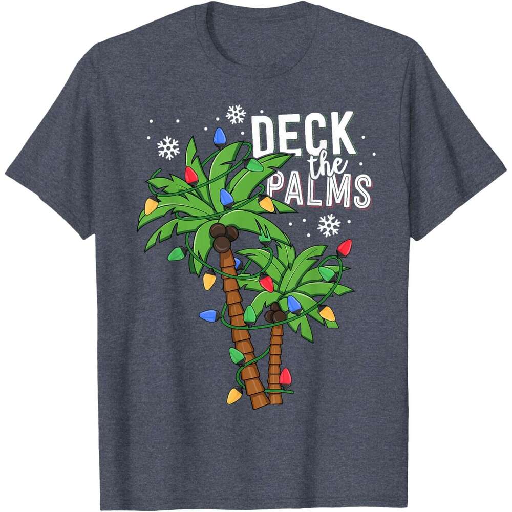 T shirt Mens Deck The Palms Tropical Hawaii Christmas Palm Tree Lights T-Shirt shirts tshirt graphic tee Casual tops summer clothes Short sleeve Free 