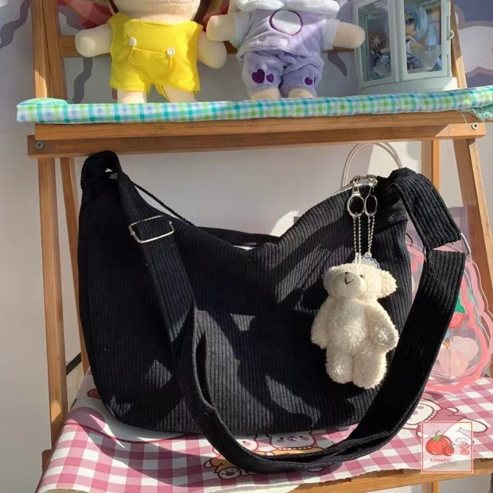 Solid Color Corduroy Crossbody Bag Fashion Korean Casual Shoulder Bag Large Capacity Lazy Style Handbag Women