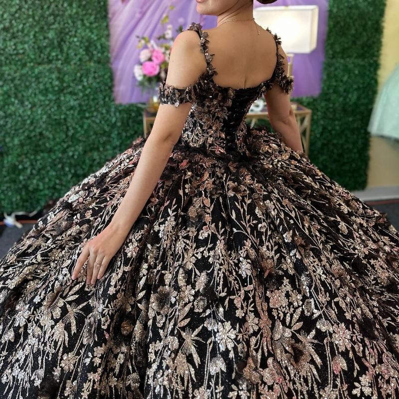 Black Ball Gown Quinceanera Dress 2024 Tulle Appliques Lace Off Shoulder Sweet 16 Years Birthday Party Formal Dresses Vestidos De 15 Anos