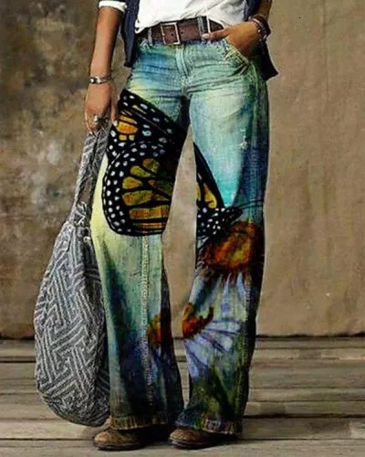 2024 Oversized women's casual thin jeans, wide leg pants, long pants