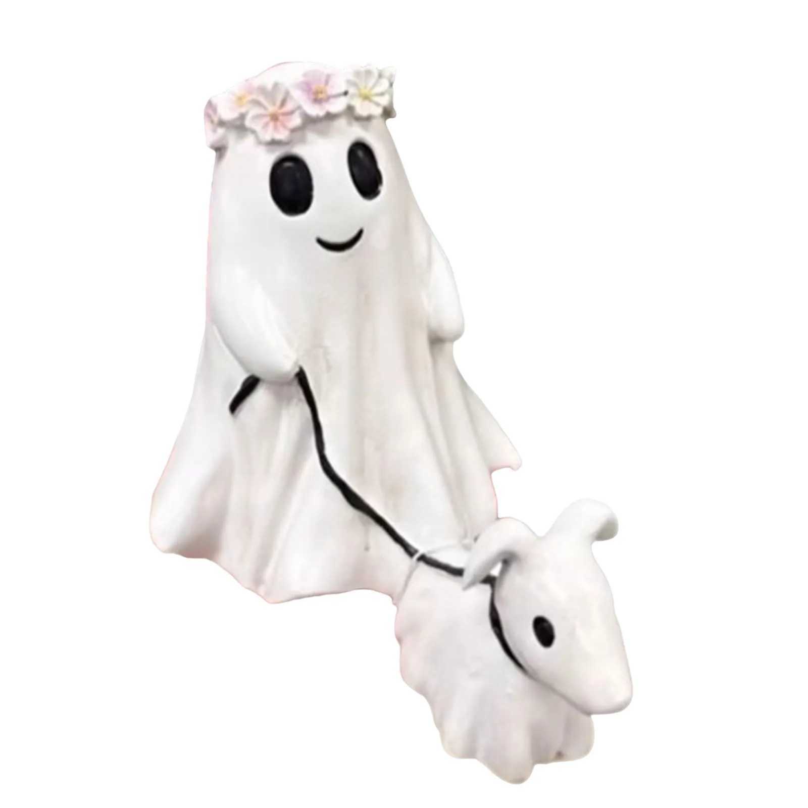Halloween Ghost Walking Dog Statue Halloween Statues Spooky Figurine Home Tabletop Decorations Ornament Off White Extra Large Y240801