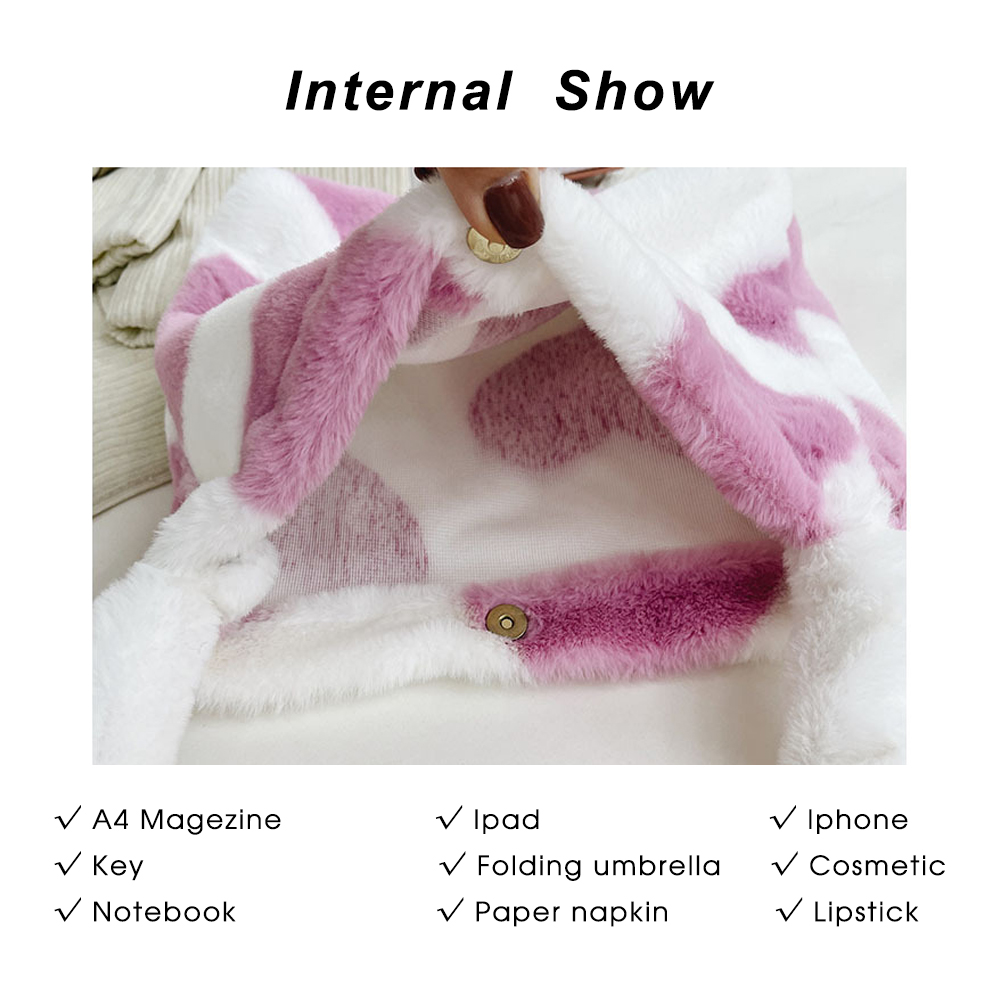 Herald Faux Fur Women Shoulder Bag Leopard Print Soft Plush Female Crossbody Messenger Purse Large Winter Fluffy Lady Handbag