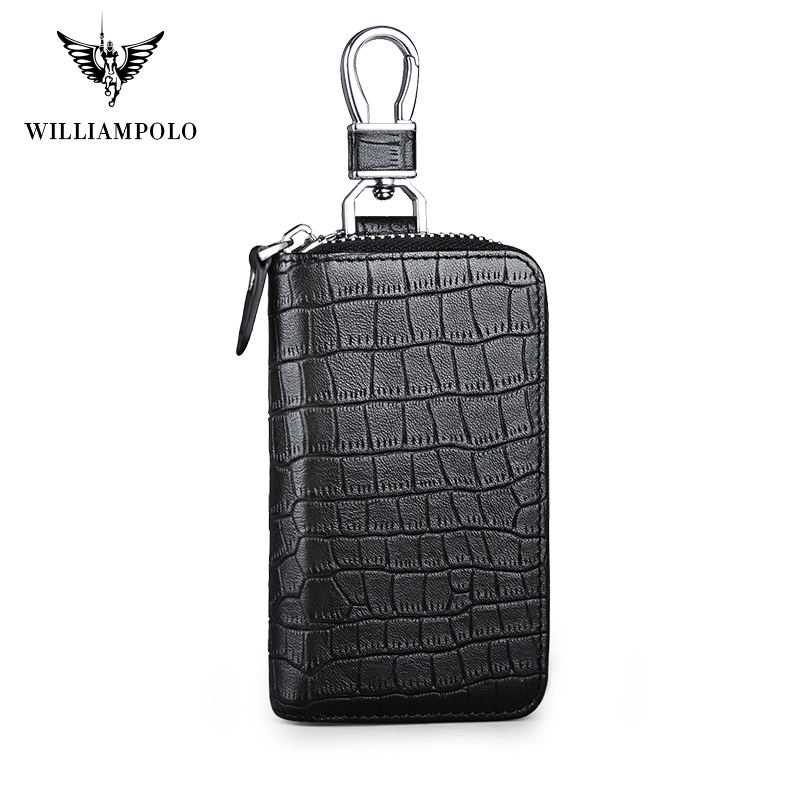 WILLIAMPOLO Key Holder For Keys Box Genuine Leather Cowhide 6 Keys Holder Luxury Design Home Key Case PL186123