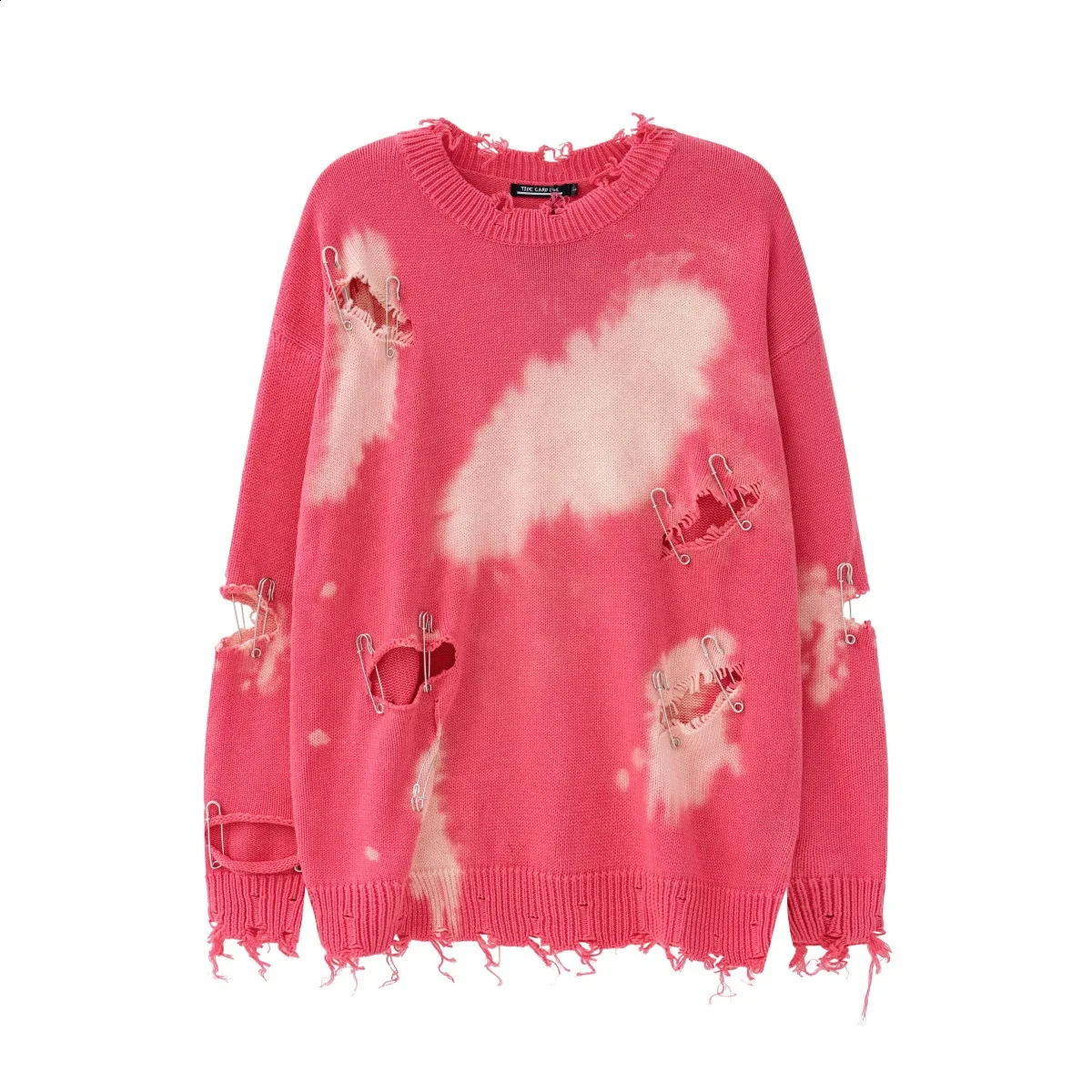 Y2k Grunge Black Ripped Sweater Vintage Women Distressed Knitted Jumper Gothic Oversized Knitwear Korean Fashion Autumn Top 240801